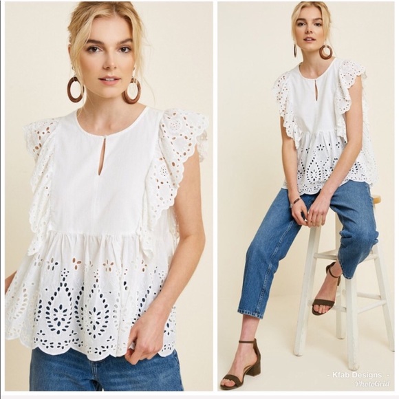 Tops - ❤️LAST 1! Ruffle Eyelet Detailed Pullover Top